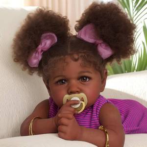 Reborn Black Baby Dolls -22 Inches Soft Body Realistic Baby Dolls Girl, Caramel Skin Tone Real Life Baby Doll with Feeding Kit & Toy Accessories Gift for Kids Age 3+ - Retail: $60