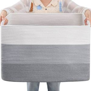 lot 35369 image: 108L Large Cotton Rope Basket, Rectangle Woven Baskets for Storage, Nursery Blanket Storage Living Room, Toy Basket With Handle-25x16x16-Gradient Grey - Retail $33