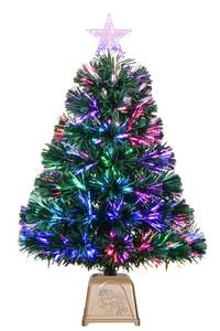 lot 35372 image: 24inch Green Fiber Optic Christmas Tree, Pre-Lit Artificial Mini Christmas Tree, Tabletop Small Xmas Tree with Stars Holiday Home Decorations - Retail $34