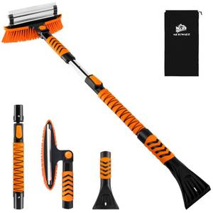 lot 35373 image: 44 Snow Brush and Ice Scrapers for Car Windshield, Extendable Snow Brush for Car with Ergonomic Foam Grip and 360° Pivoting Brush Head for Car SUV Truck - Retail $24