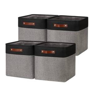 lot 35388 image: Storage Bins for Organizing, Closet Storage Baskets for Gift Empty, Large Linen Canvas Storage Bins with Handles for Home Office Toys Shelves(Black&Grey, 13 inch Cube) - Retail $37