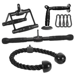 lot 35395 image: Cable Attachments for Home Gym, Made of Heavy Duty Solid Steel, LAT Pulldown Attachment, Weight Machine Accessories, Straight Pull Down Bar, Tricep Rope, Exercise & Double D Handle - Retail $56