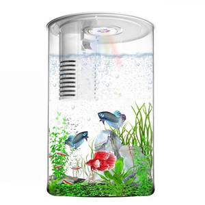 lot 35400 image: Desktop Fish Tank 3 Gallon Self-Cleaning, Nano Aquarium Goldfish Tank Starter Kit with LED Light & Filter, 360 View for Small Fish, Kids Room & Home Decor (17Color Modes, Large) - Retail $49