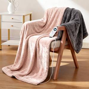 lot 35403 image: Electric Heated Blanket Throw 50 x 60 Soft Dual-Sided Flannel Fast Heating 12 Heat Levels, Timer & Overheat Protection & Auto Shut-Off & Machine Washable (Peach Pink & Gray) - Retail $44