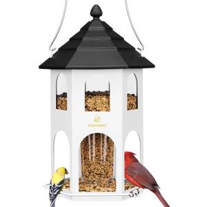 lot 35406 image: Metal Bird Feeder for Outdoor Hanging, Wild Bird Feeders with Circular Perch, Easy to Clean & Refill, 4 lbs Large Seed Capacity, White - Retail $32