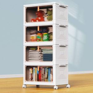 lot 35407 image: 4 Tier Plastic Storage Bins with Lid 24QT, Stackable Storage Containers with Wheels, Folding Storage Boxes, Collapsible Storage Bins, Closet Organizers and Storage for Living Room, Office, Dorm - Retail $40