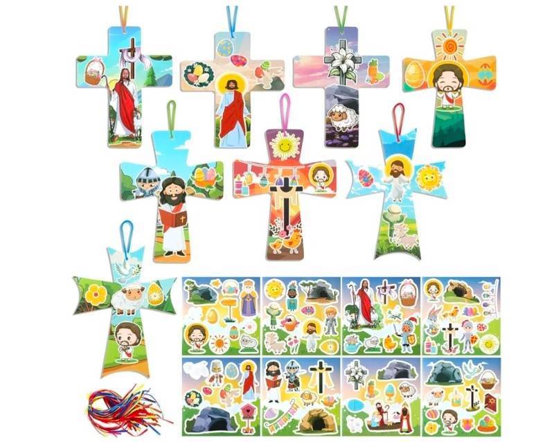 lot 40176 image: Easter Religious Cross Craft Kit with Stickers - Retail $12