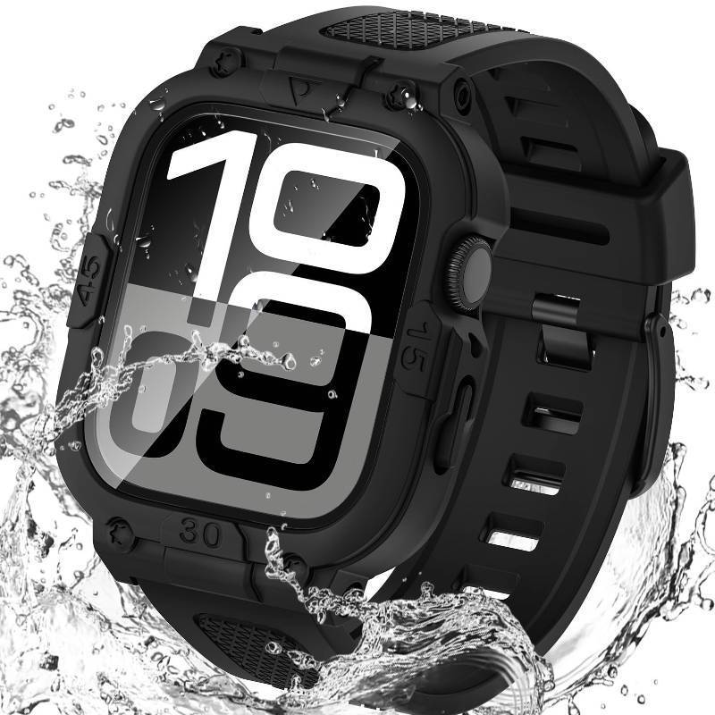 lot 51864 image: Goton 3 in 1 Waterproof Case with Band for Apple Watch with Built-in Tempered Glass Screen Protector 42mm, 360° Shockproof Bumper Face Cover with Band for Apple Watch Series 11 Series 10, 42mm - Retail $21