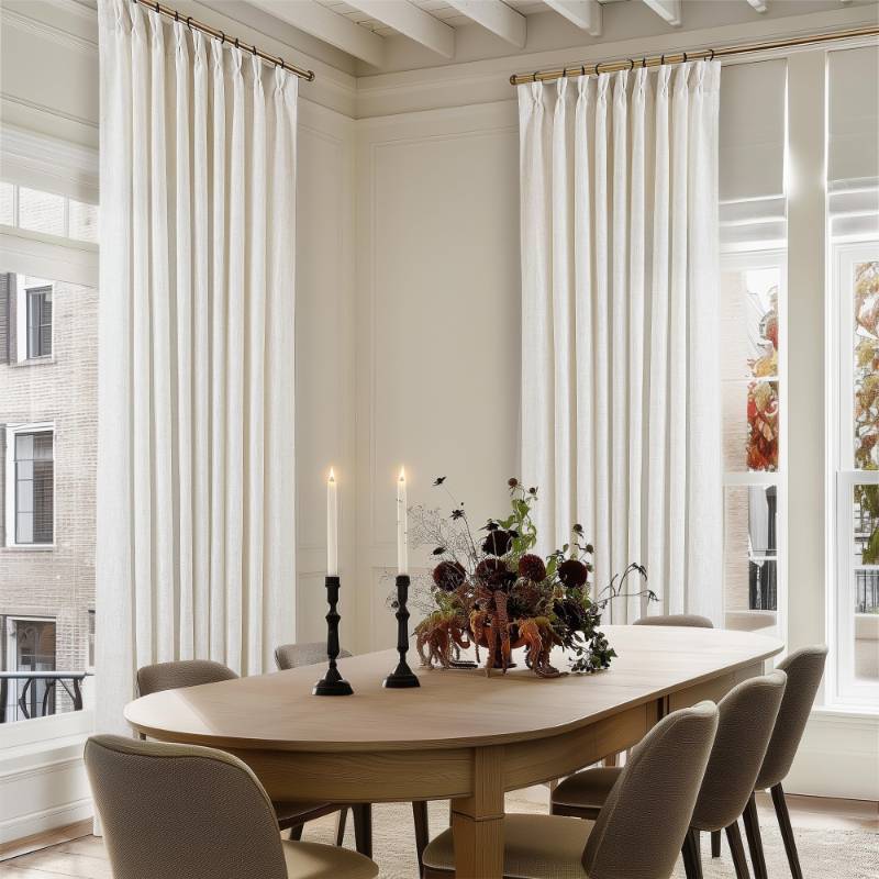lot 59055 image: Extra Wide 60 Inch Width Pinch Pleated Curtains 96 Inch Length for Living Room Thick Linen Boho Curtain Memory Shape Light Filtering Privacy for Bedroom Large Windows Hooks Rings Cream 1 Panel 60x96 - Retail $61