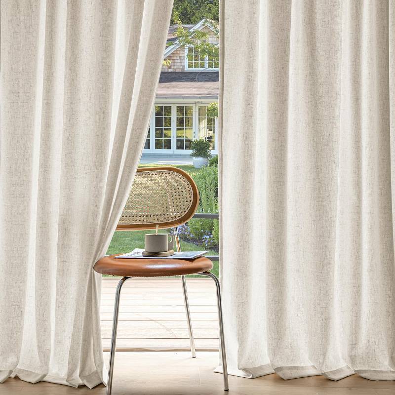 lot 59060 image: MIULEE Non-See-Through Privacy Linen Curtains 2 Panels, Light Filtering Window Curtains Farnhouse Textured Back Tab Semi Sheer Drapes for Bedroom Living Room, 52 x 84 Inches Long, Linen - Retail $39
