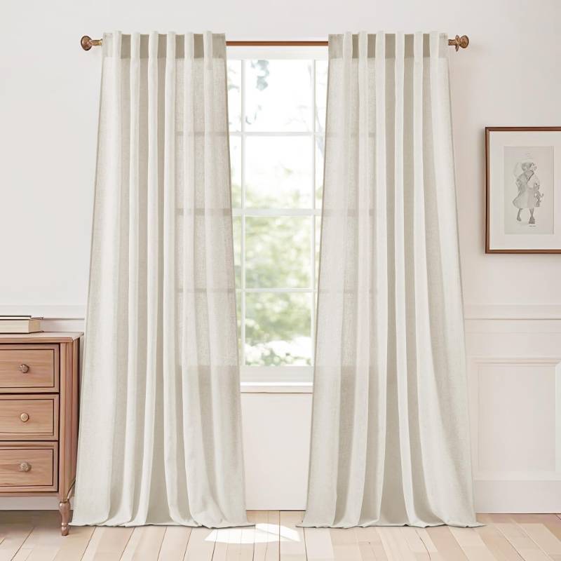 lot 59064 image: StangH Linen Blended Semi Sheer Curtains for Living Room, Cream Breathable Privacy Bedroom Drapes Light Diffusing Neutral Farmhouse Decor for Office Dining Room, W55 x L90, 2 Panels - Retail $28