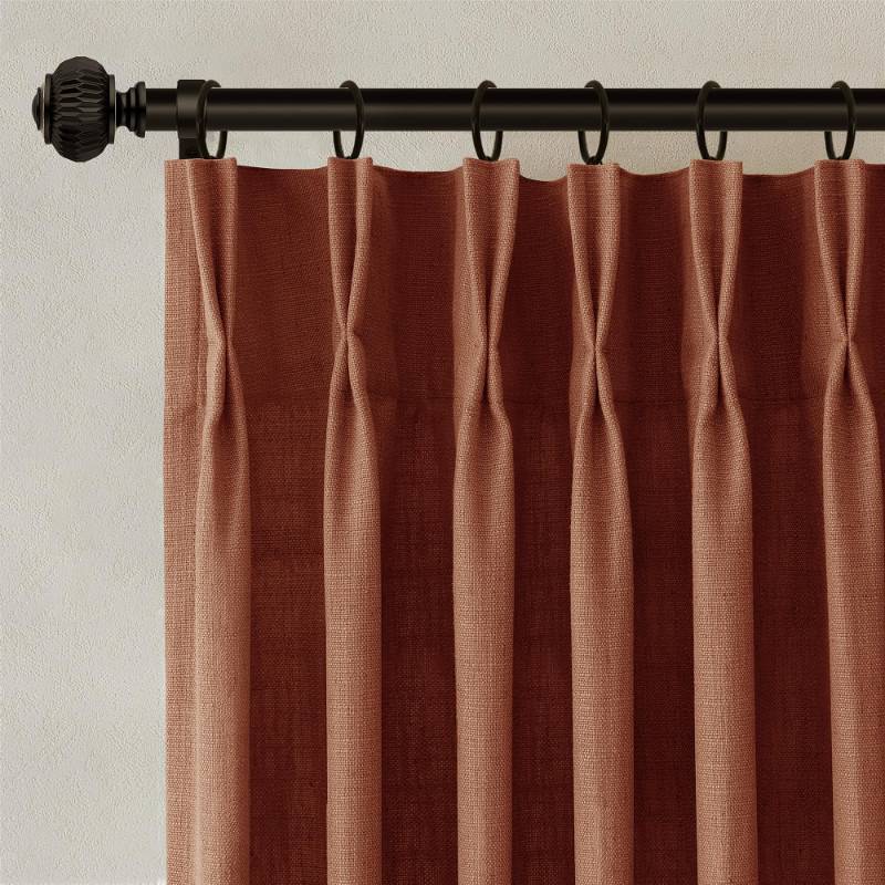 lot 59070 image: COMON HOME Terracotta Burnt Orange Thick Linen Curtains Pinch Pleated 90 Inch Length 2 Panels for Living Room Bedroom Semi Sheer Light Filtering Heavy Linen Drapes - Retail $60