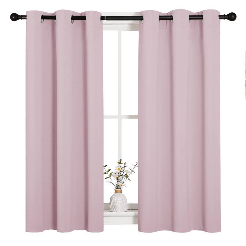 lot 59085 image: NICETOWN Room Darkening Curtain Panels for Girls Room, Nursery Essential Thermal Insulated Grommet Drapes for Small Window (Baby Pink, 2 PCs, 34 x 45 inch) - Retail $20