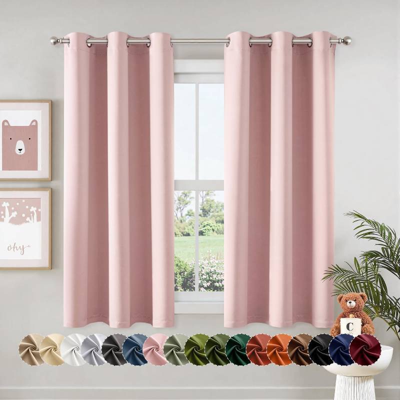 lot 59086 image: MIULEE Baby Pink Blackout Curtains - Bedroom Window Treatment Curtains Thermal Insulated Room Darkening Drapes for Living Room Kitchen Grommet Top Light Blocking Drapery, 40 x 54 Inches Long, 2 Panels - Retail $25