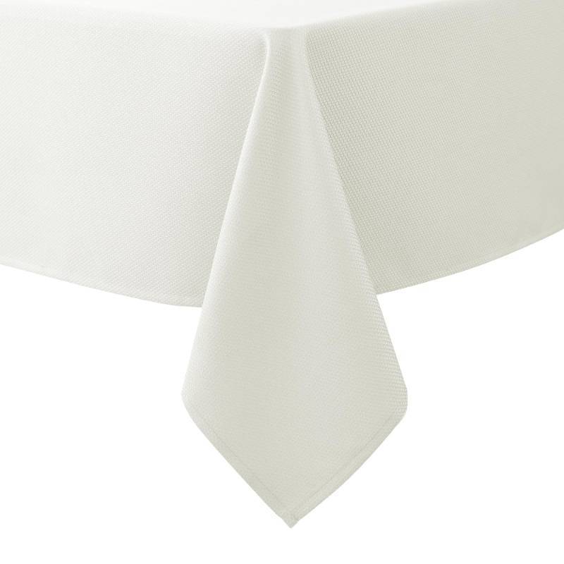 lot 59091 image: Biscaynebay Textured Fabric Tablecloths 70x108 Inches Rectangular, Ivory Water Resistant Tablecloths for Dining, Kitchen, Wedding, Parties etc. Machine Washable - Retail $19
