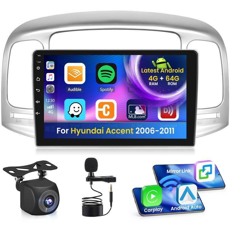 lot 25860 image: Inefala 4G 64G Radio for Hyundai Accent 2006-2011 CarPlay Car Stereo Android 15 IPS 9 Touchscreen Android Auto Backup Camera Bluetooth 5.0 GPS EQ 13UI - Retail $139