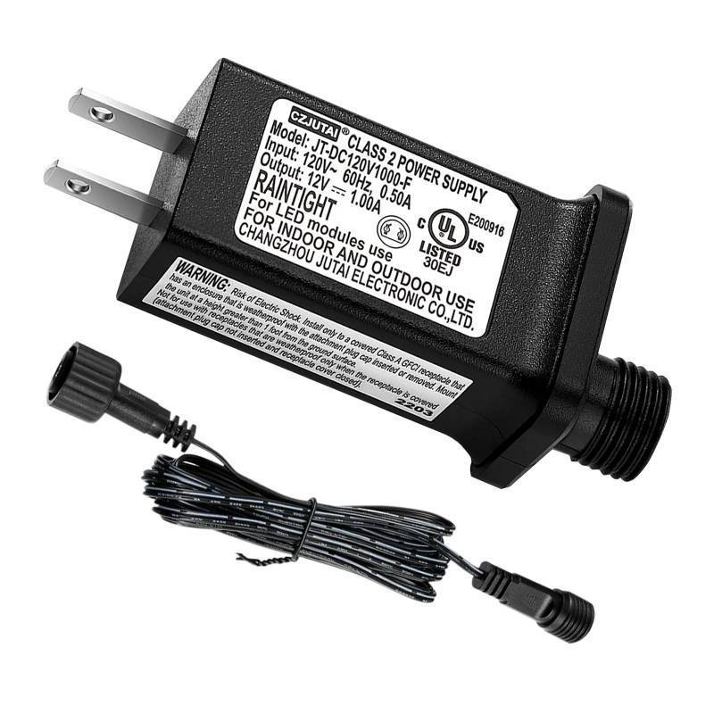 lot 30123 image: 12V 1A LED Controller with Extension Cord, Replacement Model JT-DC120V1000-F Class 2 Power Supply Ip44 Low Voltage Transformer for Christmas String Light Inflatable Decorations - Retail $14