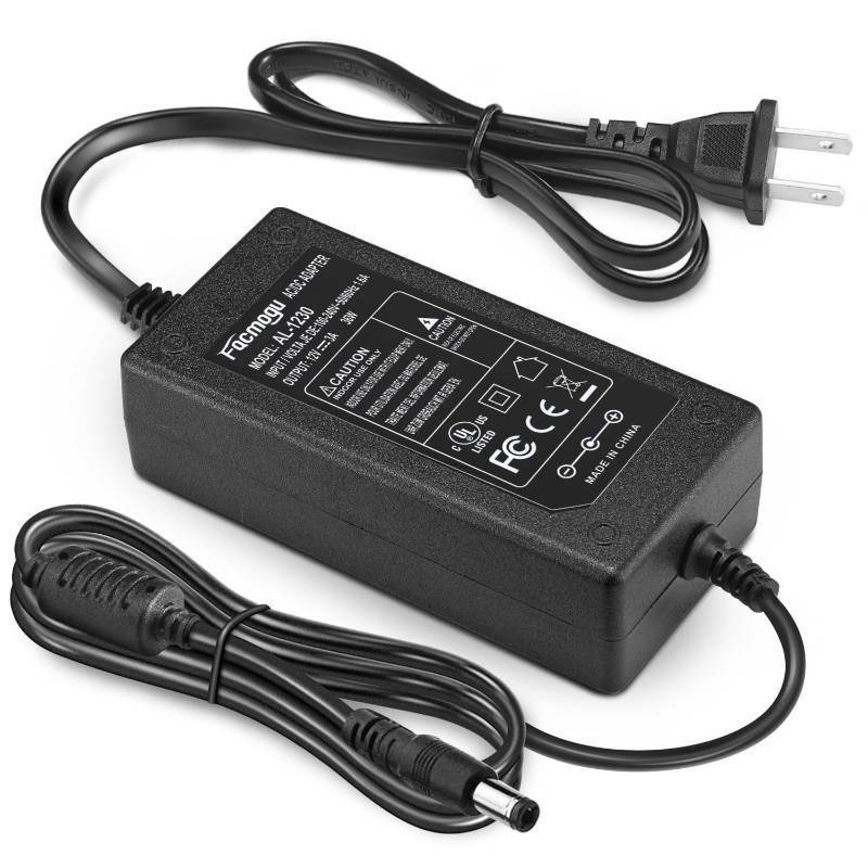 lot 30139 image: Facmogu DC 12V 3A Power Adapter, 100-240V AC to DC 12V 3A 36W Power Suppy with Barrel Connector 5.5x2.5mm & 5.5x2.1mm, 12 Volt 3 Amp Desktop Adpater 12V Switching Transformer ACDC Power Converter - Retail $10