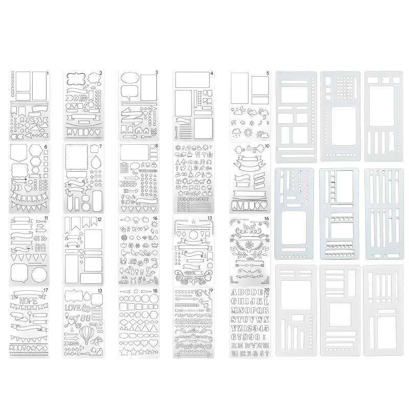 lot 30149 image: 29pc Calendar for Planners Stencils, Template Set for Habit Trackers and Art Projects, Includes 20 Design Layouts and 3 ABC Stencils - Retail $12