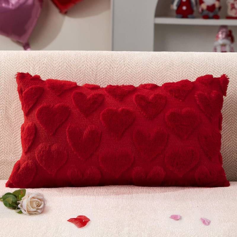 lot 30150 image: DFXSZ Valentines Day Pillow Covers 12x20 Red Hearts Decor Red Lumbar Pillow Cover Decorations for Valentines Holiday Decor Case for Home Couch 103A12 - Retail $12