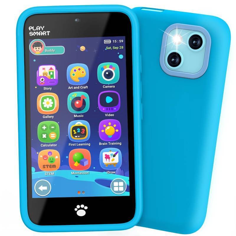 lot 40102 image: MOMILLA Kids Toys Smart Phone, Dual Camera with Stickers, 3.97 Touchscreen, 200 Educational Puzzle Games, Learning Toys with Parental Control for Ages 3-8, Birthday Gift - Retail $60