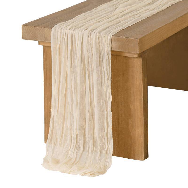 lot 40111 image: Lings Moment 14Ft Ivory Cheesecloth Table Runner Beige Extra Long Gauze Semi-Sheer Cream White Table Runners Tablecloth for Wedding Party Bridal Shower Decor - Retail $17