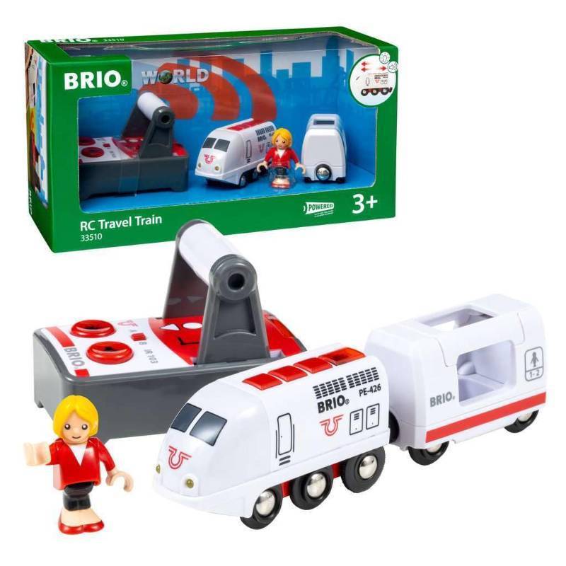 lot 49031 image: BRIO Remote Control Travel Train - Kids Toy with Light and Sound Features  Battery Operated  Compatible with Wooden Railway Tracks  Perfect for Toddlers Age 3 - Retail $59