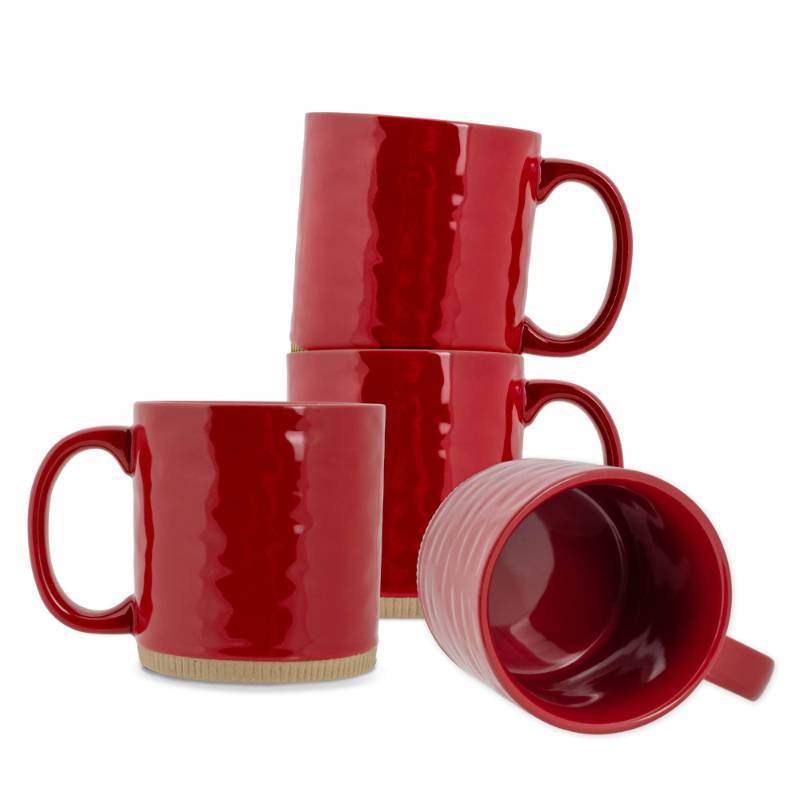 lot 49039 image: Elanze Designs High Gloss Raw Clay Bottom 15 ounce Ceramic Stoneware Coffee Mugs Set of 4, Red- Retail $31