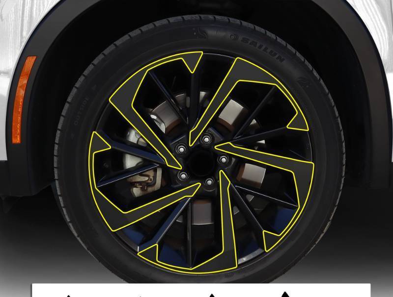 lot 51796 image: BOGAR TECH DESIGNS Rim Chrome Delete Overlay Compatible with Mitsubishi Outlander 2022-2025, Gloss Black - Retail $60