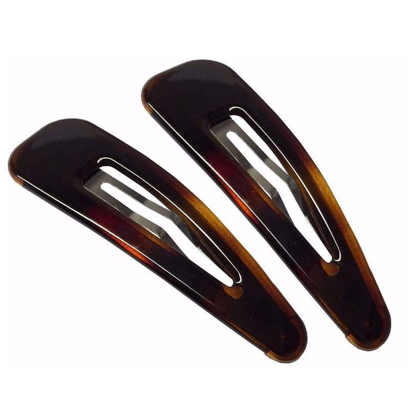 lot 51814 image: Parcelona French Clic Clac 3 14 Tortoise Shell Brown Celluloid No Slip Grip Snap Hair Clips for Women - Retail $13