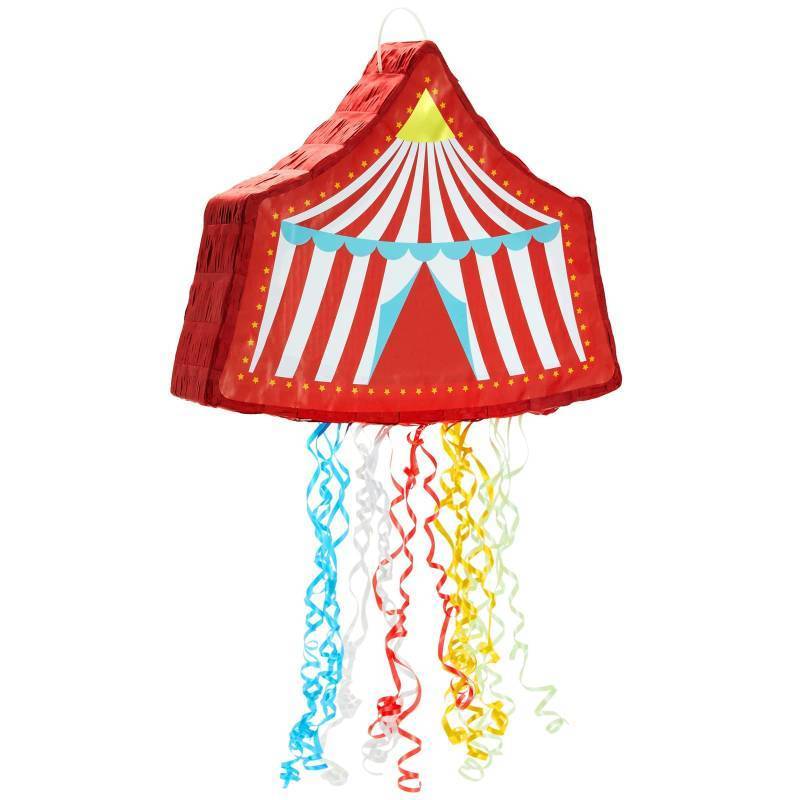 lot 59013 image: BLUE PANDA Pull String Circus Pinata - Small, 16.5 x 3 x 13 In, Red, Blue & Yellow - Carnival Pinata & Party Decoration - Pull String for Kids for Circus Themed Birthday Party - Retail $32