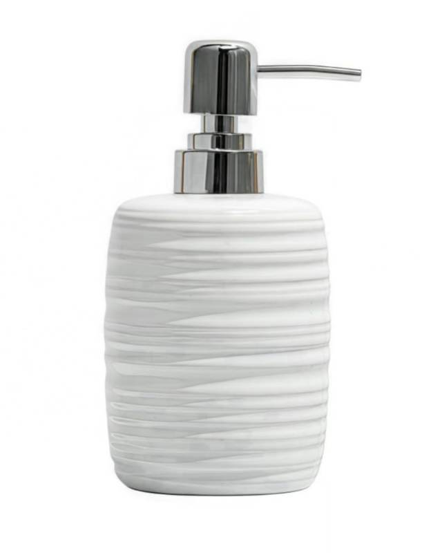 lot 59023 image: Abriclo Ceramic Soap Dispenser, Modern Liquid Pump Soap Dispenser 13.5oz Refillable Lotion Bottle with Thread Pattern for Home Decor Stylish Hand Soap Dispenser for Kitchen,Bathroom-Ivory White