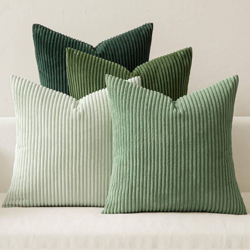 lot 59048 image: MIULEE Boho Farmhouse Sage Green Throw Pillow Covers 18x18 Inch Set of 4 Mordern Nordic Cushion Covers Soft Corduroy Spring Home Decor for Couch Bed Sofa Living Room Forest Green - Retail $17