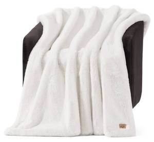lot 3897 image: UGG Euphoria Faux Fur Throw Blanket, Warm Fluffy Throw for Couch or Bed, Luxury Bedroom Decor, Fluffy Blankets, Machine Washable, 50-inch x 70-inch, White Snow - Retail $55