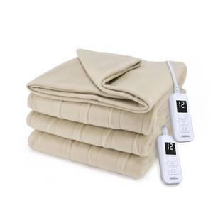 lot 3898 image: Sunbeam Royal Ultra Fleece Heated Electric Blanket King Size, 90 x 100, 12 Heat Settings, 12-Hour Auto Shut-Off, Machine Washable, Pebble Beige (Missing Controls) - Retail $102