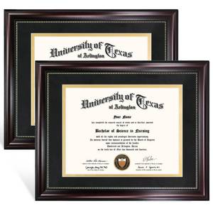 lot 26463 image: GraduationMall 8.5x11 Diploma Frame with Black over Gold Mat or Display 11x14 Document without Mat, Tempered Glass, Mahogany with Gold Beads, Set of 2 - Retail $49