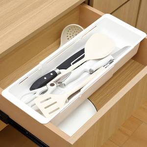 lot 26469 image: Gulfmew 2 Pack Deep Drawer Organizer Bins, Sliding Drawer Organizer Bin Expandable and Adjustable Tray for Kitchen Utensils, BBQ Tools, Towels, Durable Plastic Sliding for Easy Storage(17.4-27.6) - Retail $30