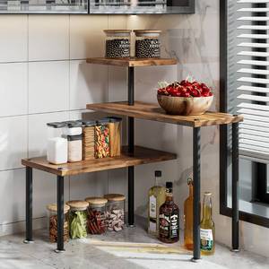 lot 26476 image: Dazioter Countertop Organizer Organization 3 Tier Kitchen Corner Shelves Adjustable Spice Storage Rack for Bathroom Coffee Area Over Sink (Black) - Retail $23