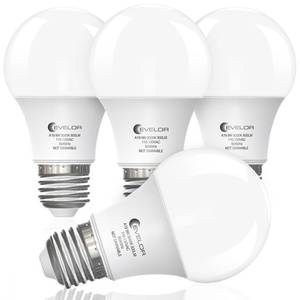 lot 26488 image: evelor A19 LED Light Bulbs,60 Watt Equivalent Daylight 5000K with E26 Base,Efficient 9W,800 Lumens Non-Dimmable LED Bulbs,15000 Hours, Ideal for Bedroom Living Room, 4-Packs - Retail $8