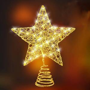 lot 32670 image: 8 inch Christmas Tree Toppers Gold Glitter Star Metal Lighted with 20 LED Lights for Xmas Decorations, Holiday Party Indoor Bar Office Decor - Retail $14