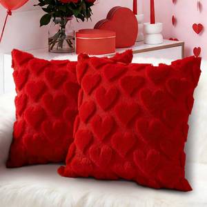 lot 32672 image: Valentines Day Decorations Pillow Covers - 18x18 inch Set of 2 Heart Shaped Pattern Faux Fur Soft Plush Throw Pillows Case for Indoor Outdoor Sofa Bedroom Living Room Festivals Anniversary Home Decor - Retail $15