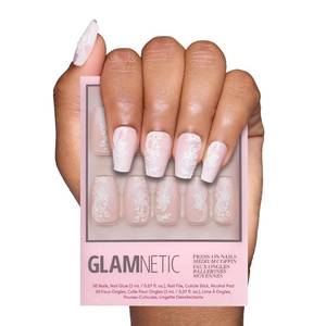 lot 32690 image: Valentines Day Glamnetic Press On Nails - Lace Blush  Glossy, Matte, Opaque, Medium Coffin Fake Nails, with Lace Detailing, Salon Quality  15 Sizes - 30 Nail Kit with Glue - Retail $20