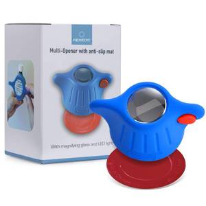 lot 32696 image: Remedic Medicine Bottle Opener with Magnifier & LED Light Easy Grip Aid for Weak Hands Non-Slip Mat for One-Handed Use Arthritis-Friendly Multi-Opener Senior Care Tools - Retail $16