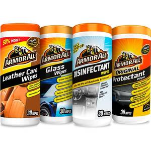 lot 32699 image: Armor All Interior Car Cleaning Wipes Kit, Disinfects, Protects, and Cleans Car Interiors, Includes Leather Care Wipes, Glass Wipes, Disinfectant Wipes, and Protectant Wipes, 4 Count