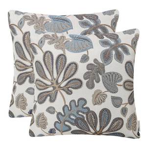 lot 32703 image: Mika Home Set of 2 Jacquard Tropical Leaf Pattern Throw Pillow Covers Decorative Pillowcase 20X20 Inches,Blue Cream - Retail $26