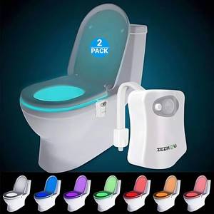 lot 40349 image: ZEZHOU Original Toilet Night Light 2 Pack, Motion Sensor Activated LED Lamp, Fun 8 Colors Changing Bathroom Nightlight Add on Toilet Bowl Seat, Perfect Decorating Gadget for Dad Adults Kids Toddler - Retail $12