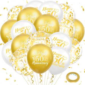lot 40374 image: 50th Anniversary Balloons 18Pcs White Gold 50th Anniversary Party Decorations for Women Men White Gold 12Inch Happy 50th Anniversary Latex Confetti Balloons for Indoor Outdoor Party Supplies - Retail $8