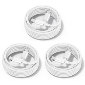 lot 40375 image: chcela 60W USB C to USB C Cable 3Pack iPhone 17 16 15 Fast Charging Cable,6ft Long USB-C to USBC Power Cord for iPhone 17 Air1615 Pro Plus Pro Max,MacBook Pro AiriPad Pro 12.911,AirPods 4(White) - Retail $10