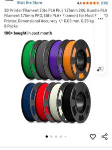 lot 40377 image: Elite PLA Plus 1.75mm Multi-Color Filament Bundle 8-Pack - Retail $89