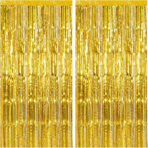 lot 40380 image: Gold Backdrop Birthday Decorations Foil Curtain Backdrop Gold Streamers Dance Party Decorations Photo Booth Props for Bachelorette Decorations Christmas Halloween New Years Eve Party Supplies - Retail $6
